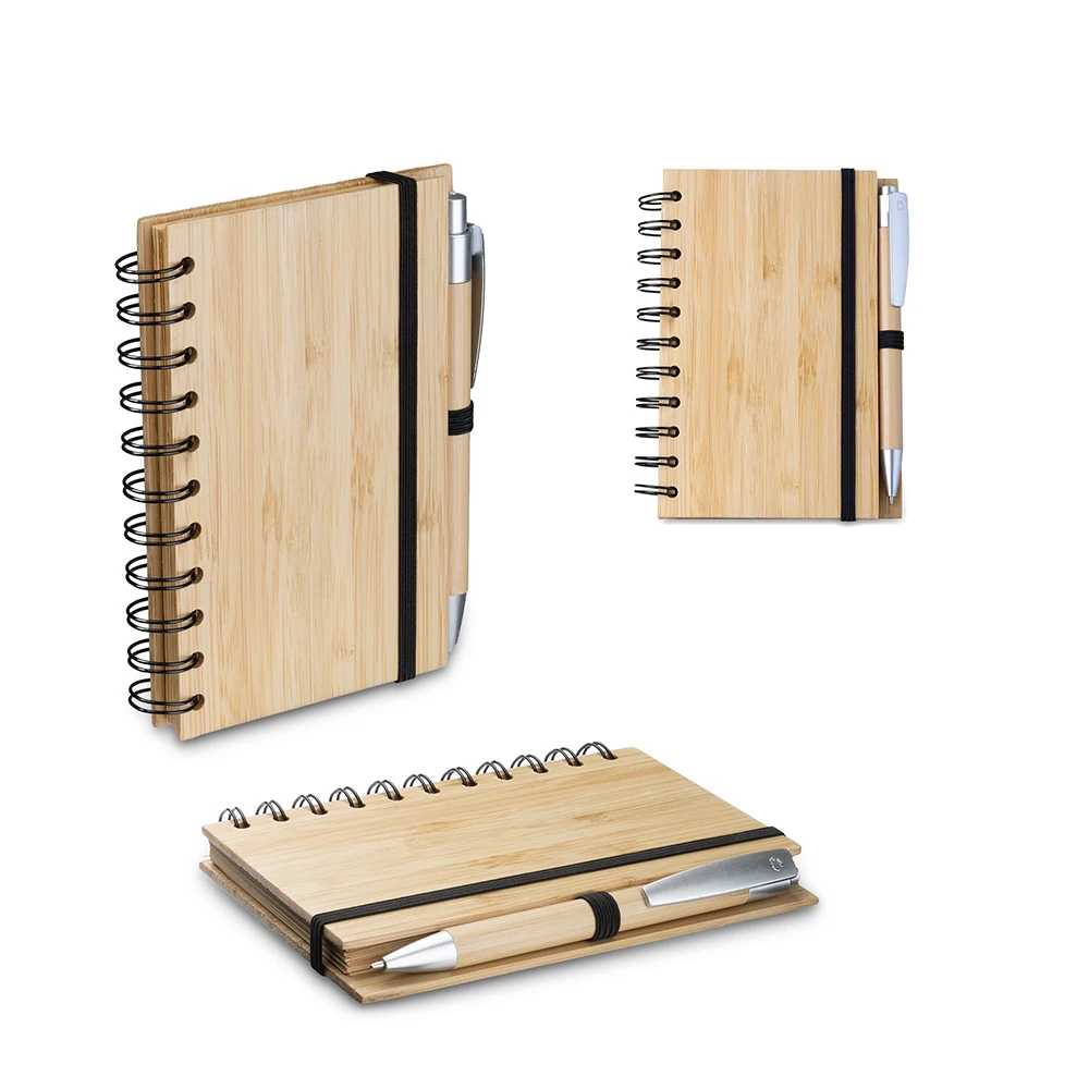 Caderno A6 com Capa em Bambu e Caneta