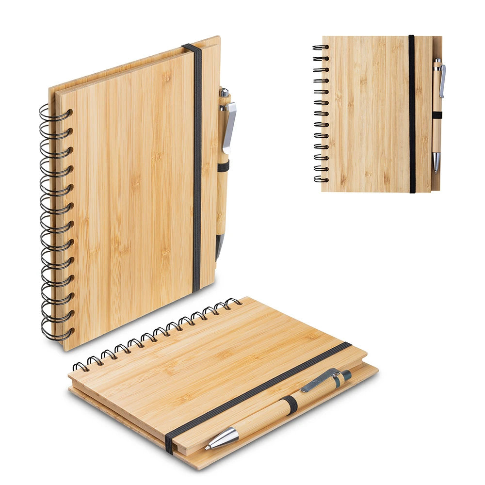 Caderno B6 com Capa em Bambu e Caneta